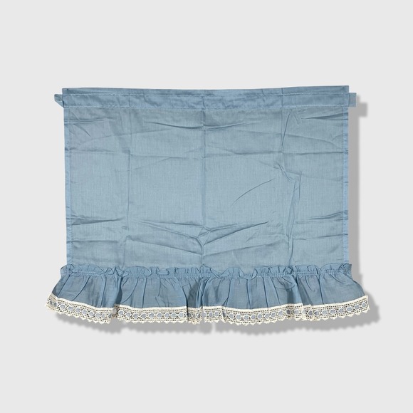 Unbranded Ruffle Curtains Home 29x24 Blue Cottagecore Lace Trim Valance Set - Picture 4 of 7